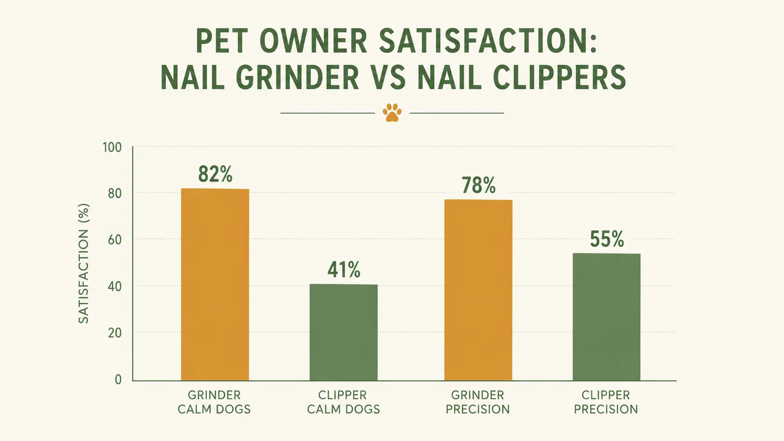 Chart comparing rated noise level versus measured noise perception for common pet grooming tools