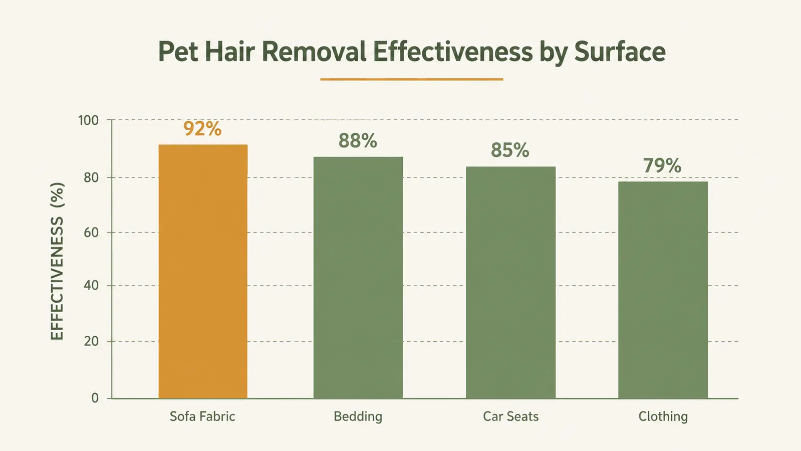 Side-by-side comparison of a short-pile fabric cleaned well versus a deep shag rug where hair remains